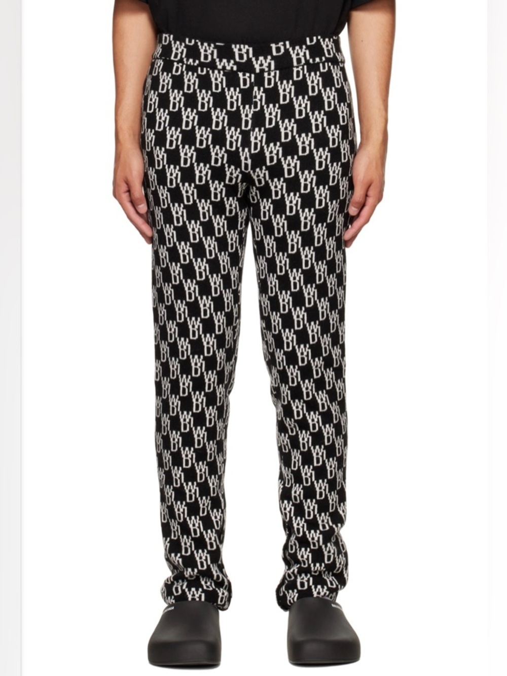 WE11DONE Jacquard Logo Monogram Knit Pants Wool Cashmere Blend Button Hem Sz S